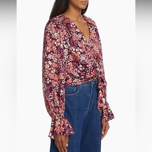 Ramy Brook Melody Floral Wrap Blouse Medium NWT Boho Chiffon - Picture 9 of 15